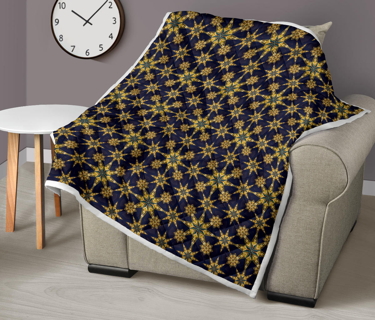kaleidoscope Gold Print Design Quilt Bedspread