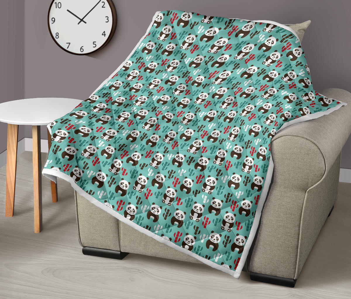 Panda Bear Cute Themed Print Quilt Bedspread