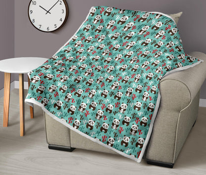 Panda Bear Cute Themed Print Quilt Bedspread