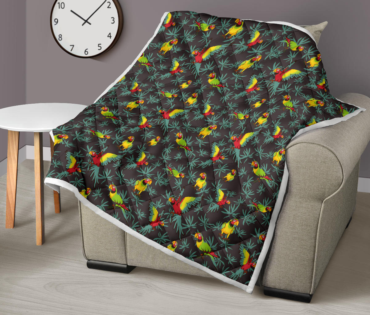 Parrot Themed Print Quilt Bedspread