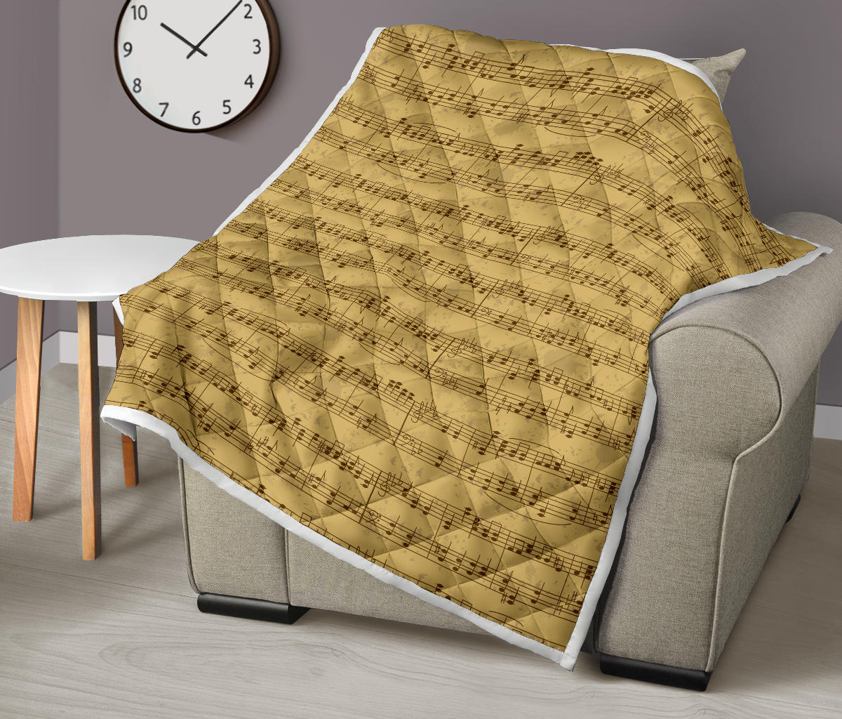 Music Note Vintage Themed Print Quilt Bedspread