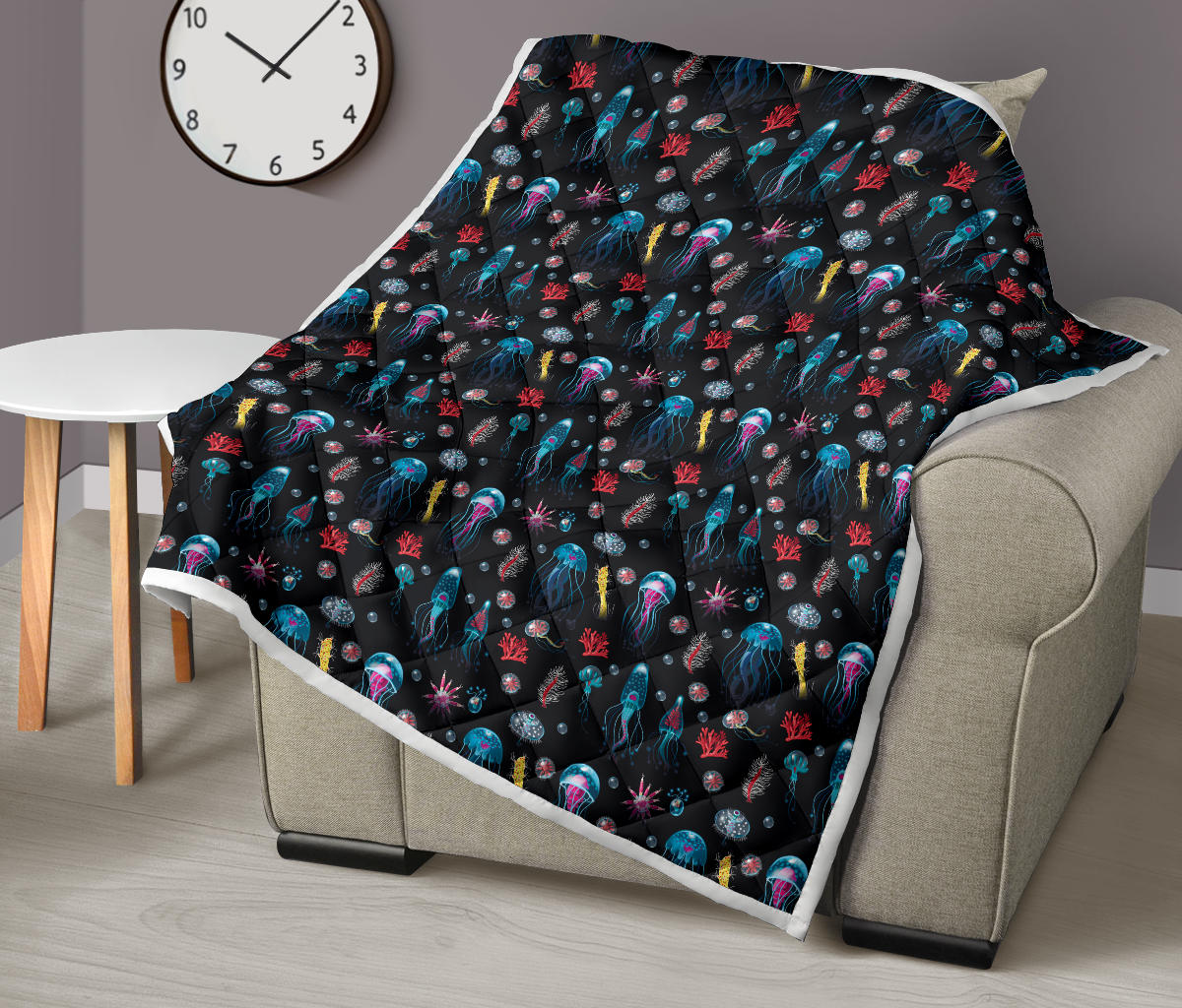 Jellyfish Underwater Print Quilt Bedspread