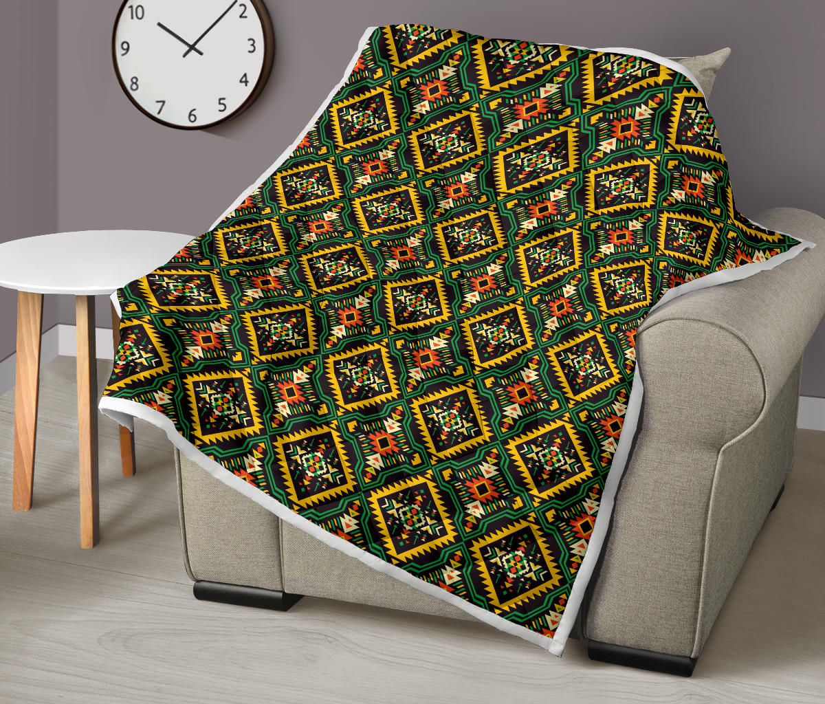 Kente Green Design African Print Quilt Bedspread