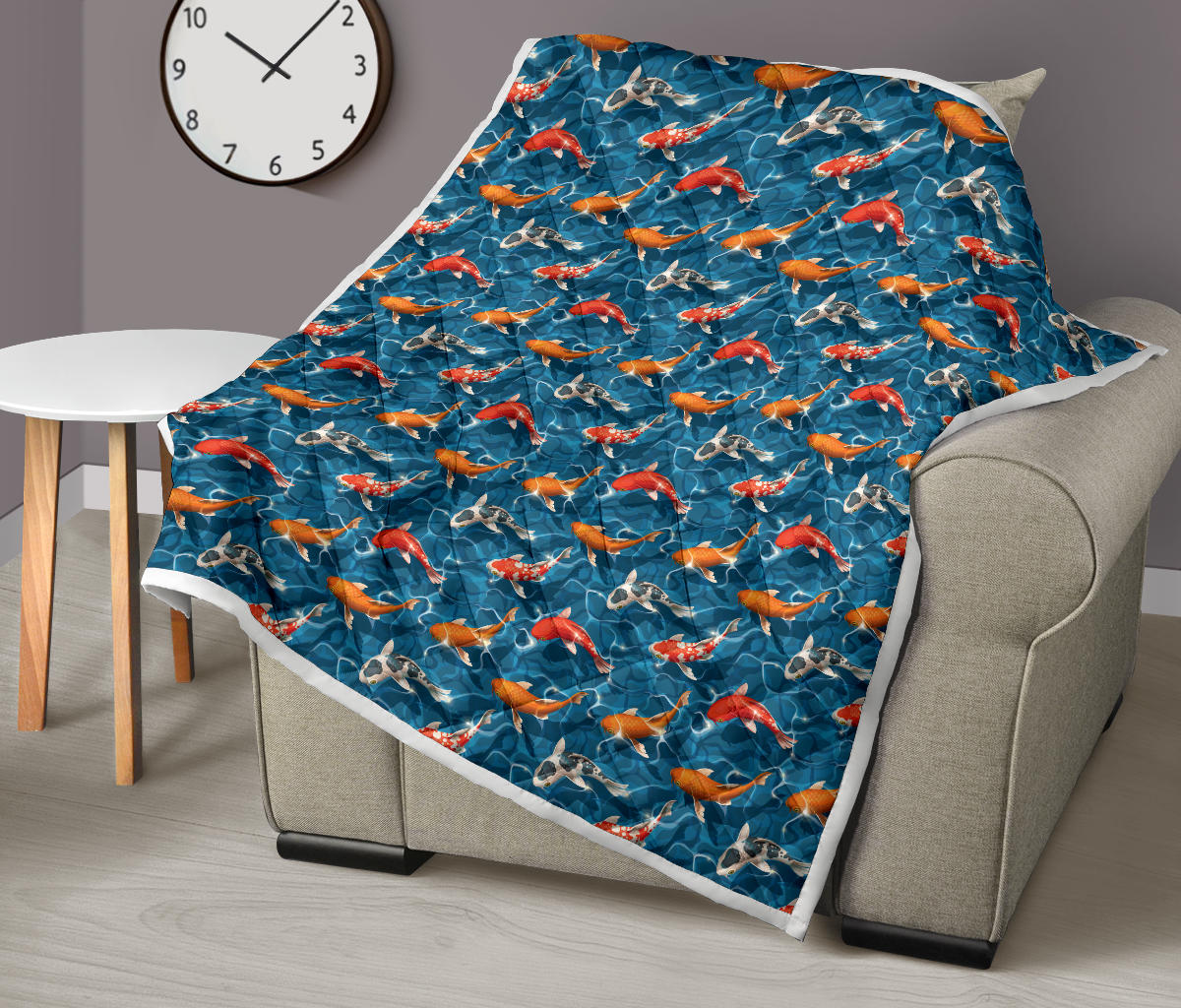 Koi Carp Water Design Themed Print Quilt Bedspread