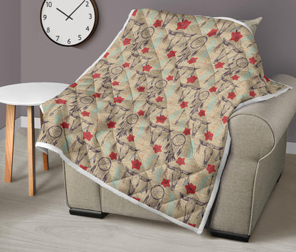 Native Buffalo Head Themed Design Print Quilt Bedspread