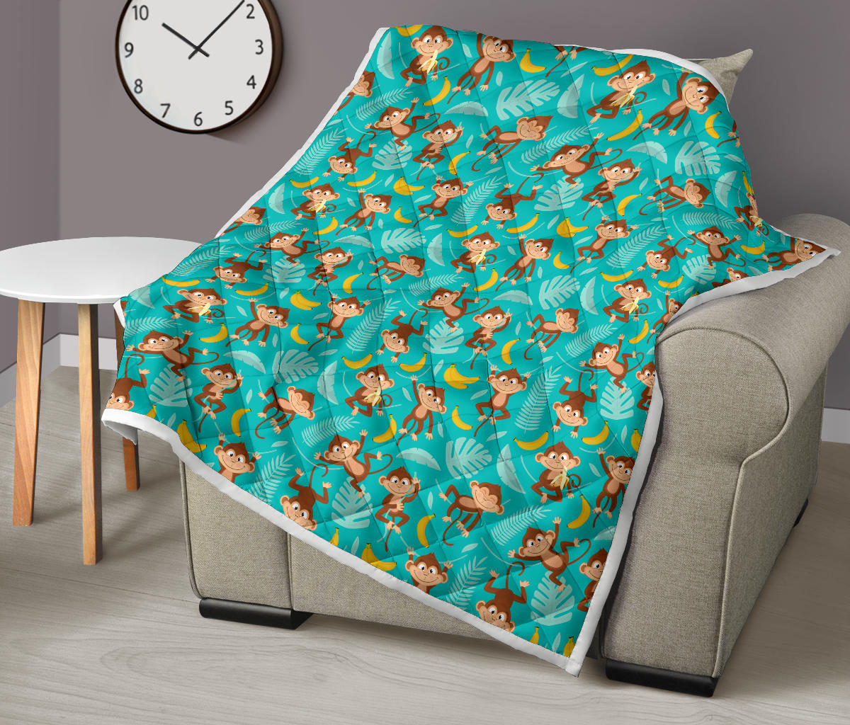 Monkey Happy Design Themed Print Quilt Bedspread