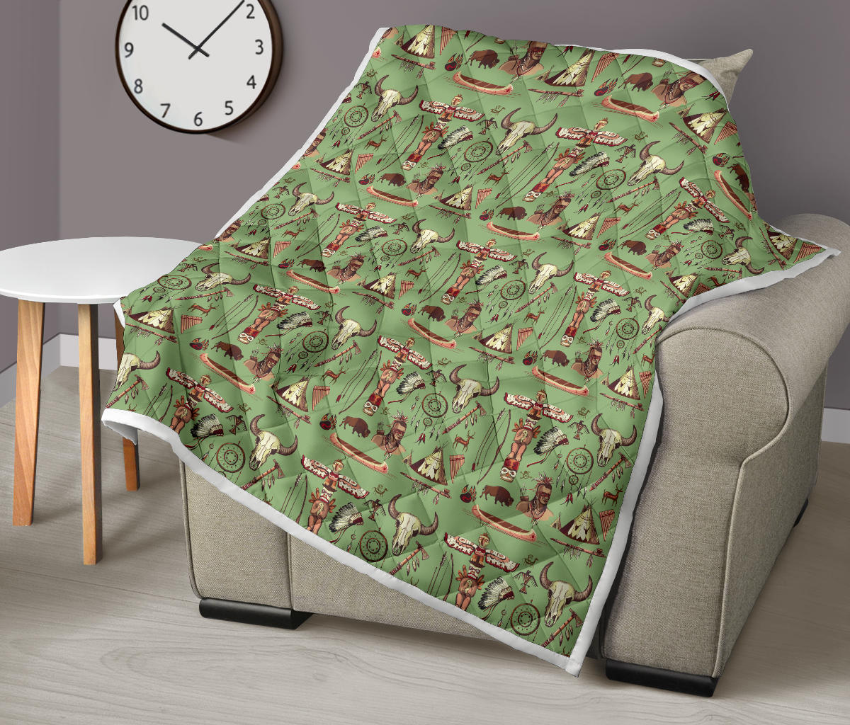 Native Indian Themed Design Print Quilt Bedspread