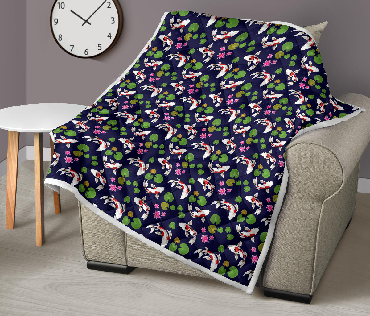 Koi Carp Pattern Design Themed Print Quilt Bedspread