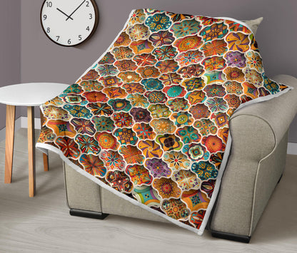 Mandala Mosaic Themed Design Print Quilt Bedspread