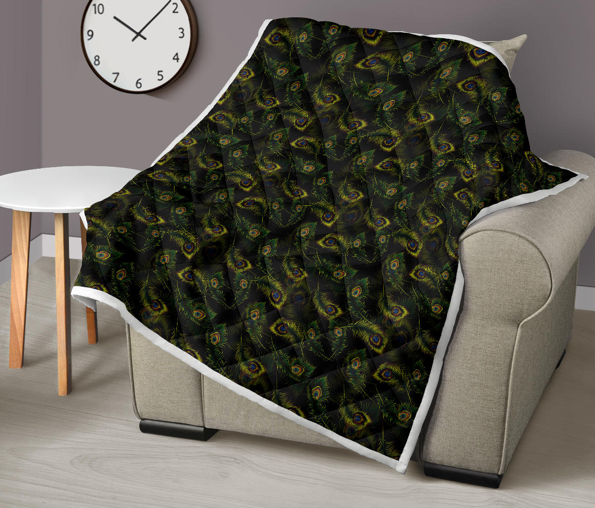 Peacock Feather Pattern Design Print Quilt Bedspread