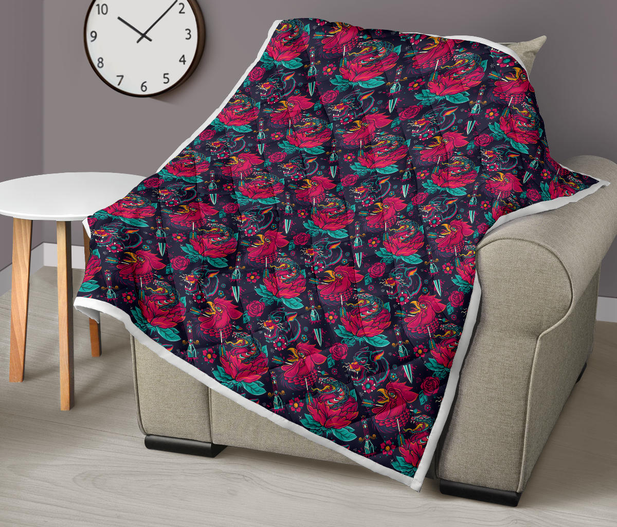 Old School Tattoo Print Quilt Bedspread
