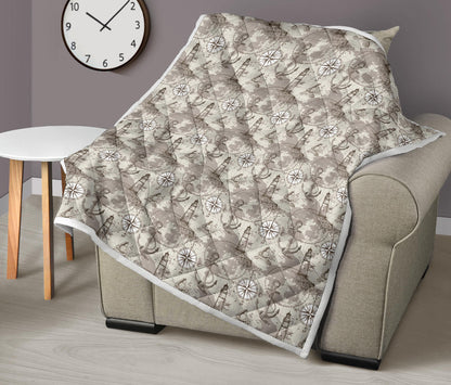 Nautical Map Design Themed Print Quilt Bedspread