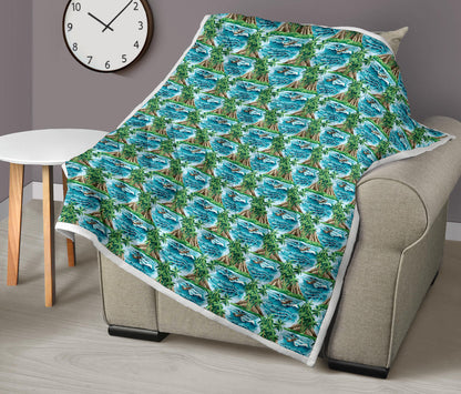 Palm Tree Hawaiian Themed Design Print Quilt Bedspread