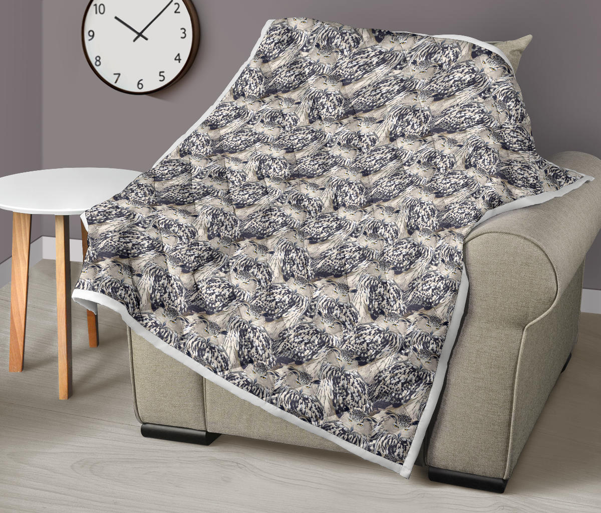 Owl Realistic Themed Design Print Quilt Bedspread
