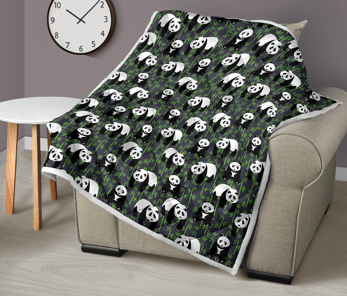 Panda Bear Bamboo Themed Print Quilt Bedspread