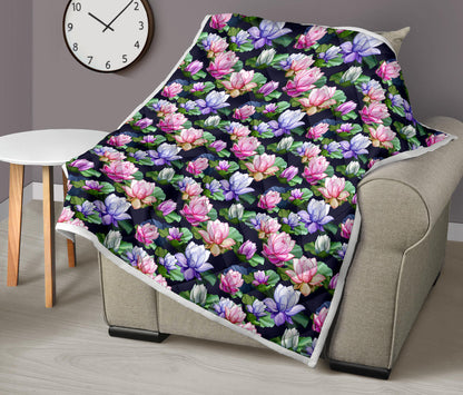 Lotus Flower Print Design Quilt Bedspread