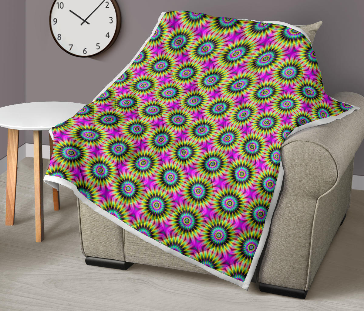 Optical illusion Flower Rainbow Style Quilt Bedspread