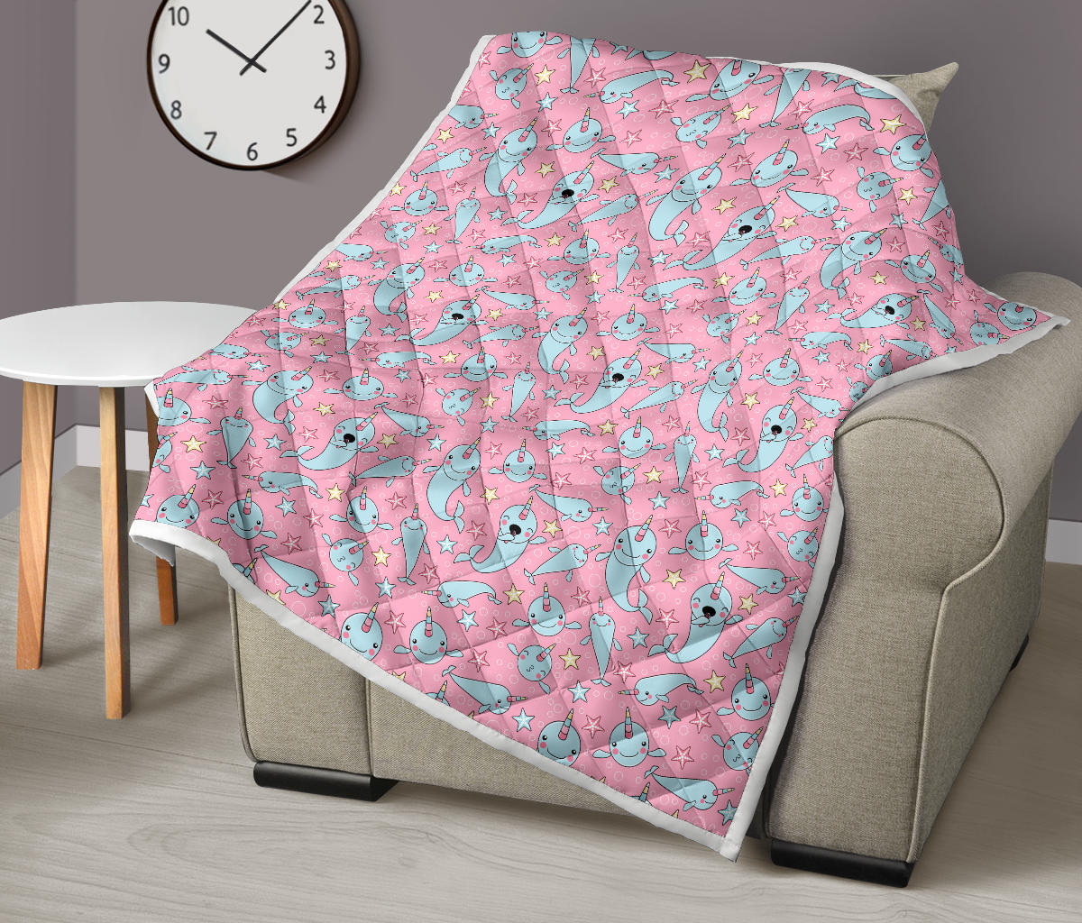 Narwhal Cartoon Cute Print Quilt Bedspread