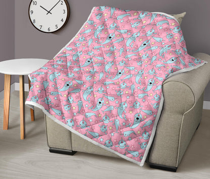 Narwhal Cartoon Cute Print Quilt Bedspread