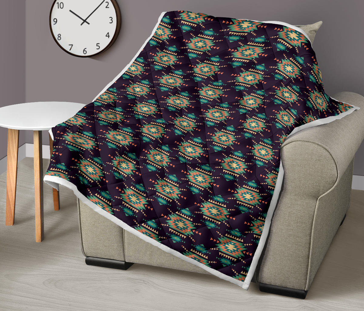 Navajo Geometric Style Print Pattern Quilt Bedspread