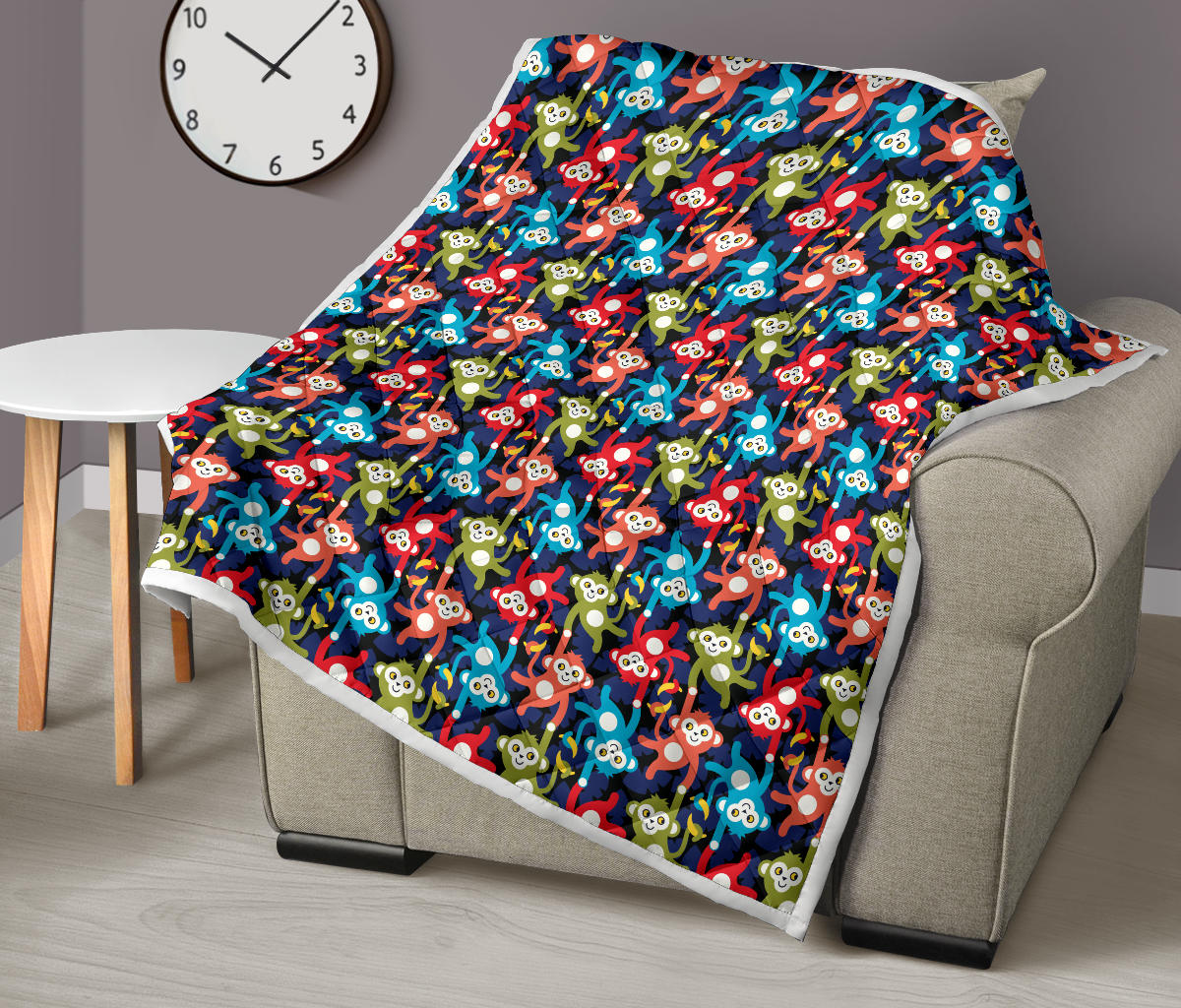 Monkey Colorful Design Themed Print Quilt Bedspread