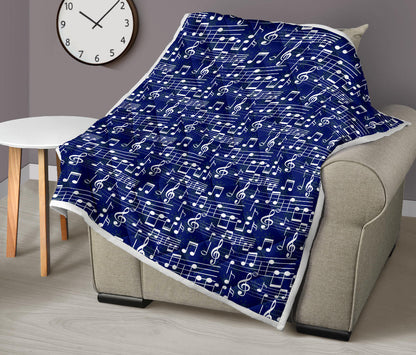 Music Note Blue Themed Print Quilt Bedspread