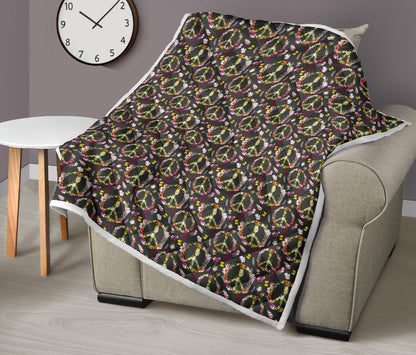 Peace Sign flowers Design Print Quilt Bedspread