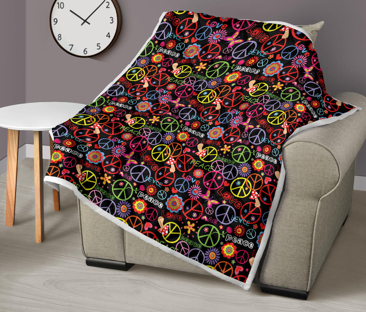 Peace Sign Colorful Design Print Quilt Bedspread