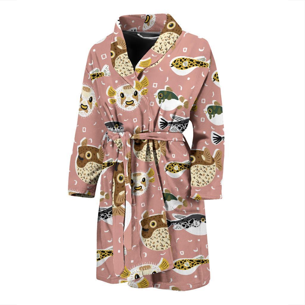 Fugu Cute Pattern Print Design 01 Men Bathrobe-JORJUNE.COM