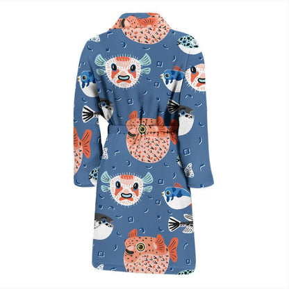Fugu Pattern Print Design 02 Men Bathrobe-JORJUNE.COM