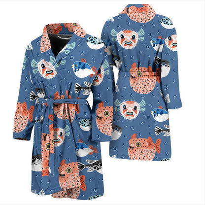 Fugu Pattern Print Design 02 Men Bathrobe-JORJUNE.COM
