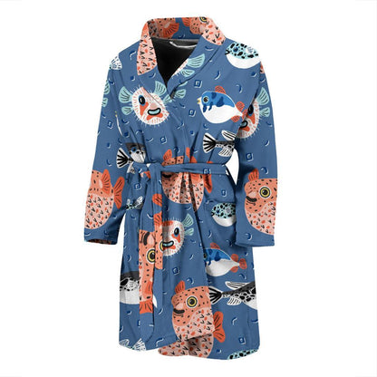 Fugu Pattern Print Design 02 Men Bathrobe-JORJUNE.COM