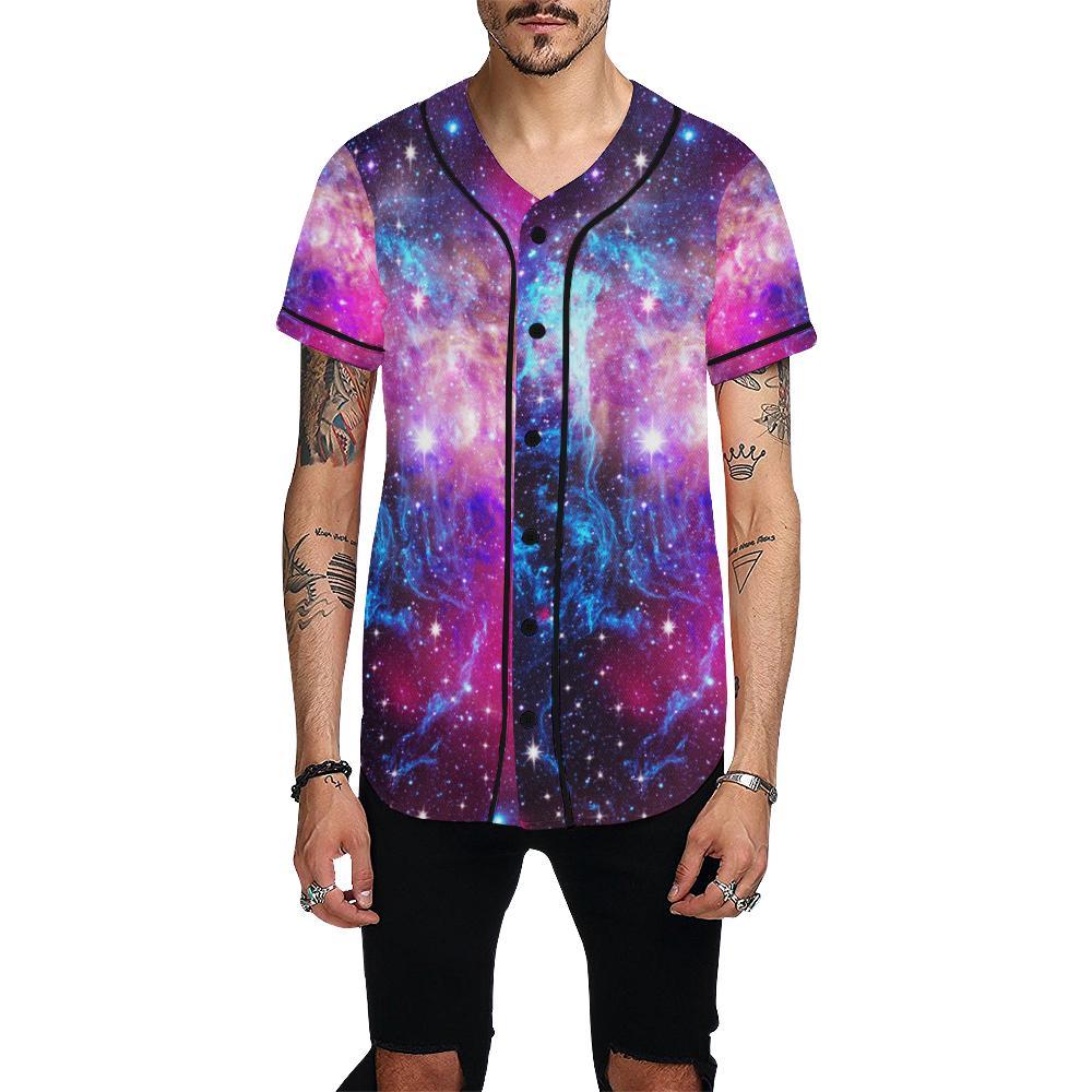 Galaxy Night Purple Space Print Baseball Jersey-JTAMIGO.COM