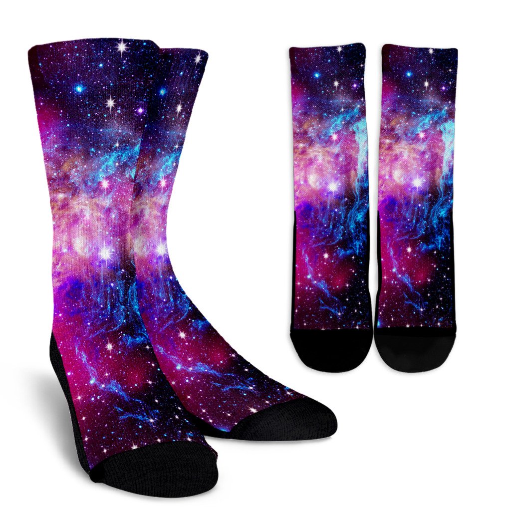 Galaxy Night Purple Space Print Crew Socks