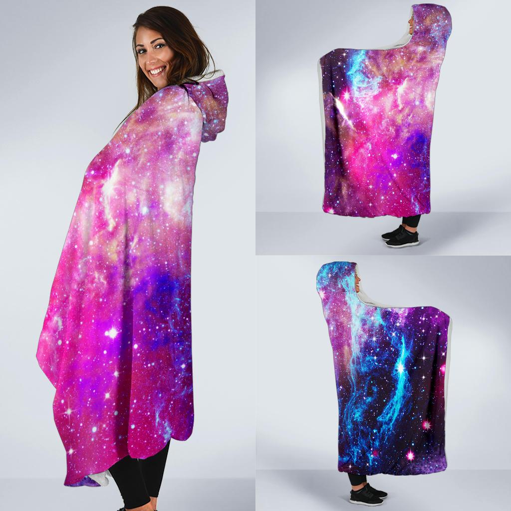 Galaxy Night Purple Space Print Hooded Blanket-JTAMIGO.COM