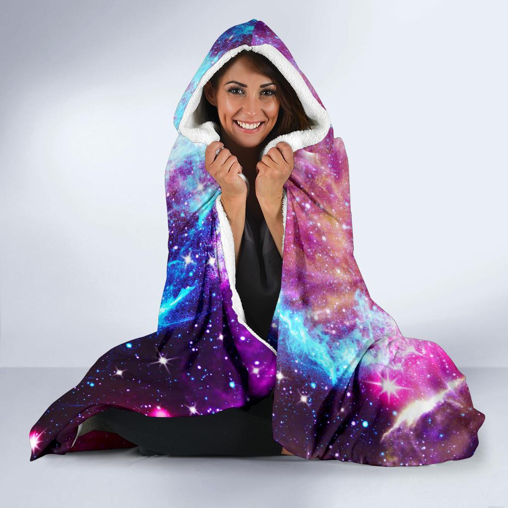 Galaxy Night Purple Space Print Hooded Blanket-JTAMIGO.COM