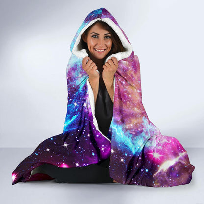 Galaxy Night Purple Space Print Hooded Blanket-JTAMIGO.COM