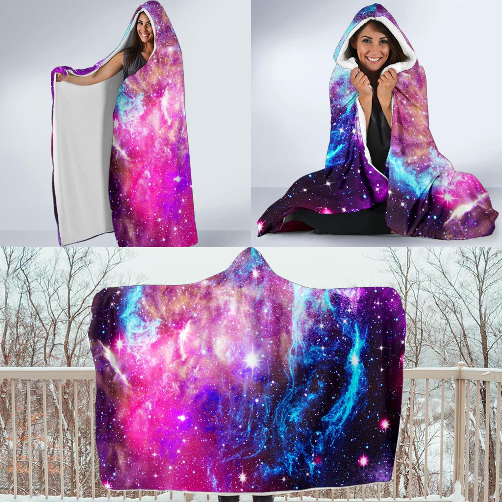 Galaxy Night Purple Space Print Hooded Blanket-JTAMIGO.COM