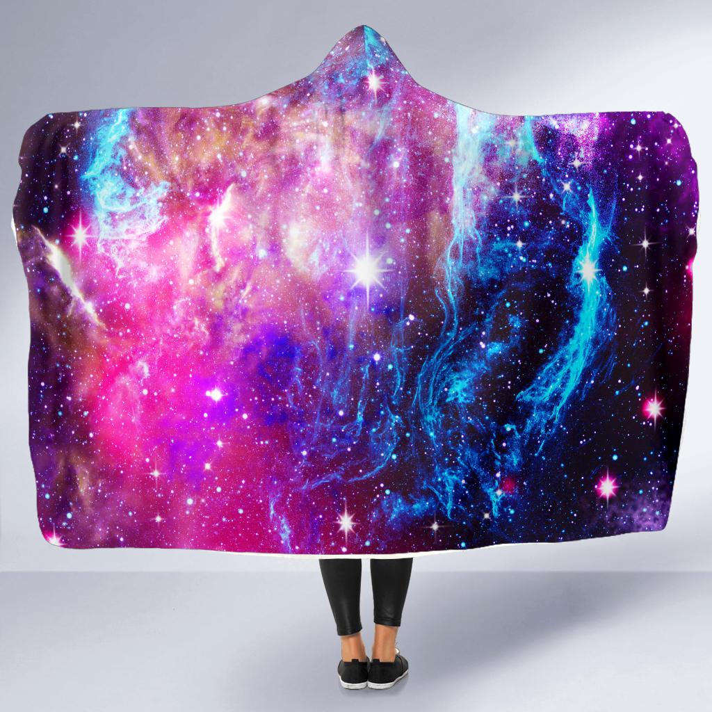Galaxy Night Purple Space Print Hooded Blanket-JTAMIGO.COM