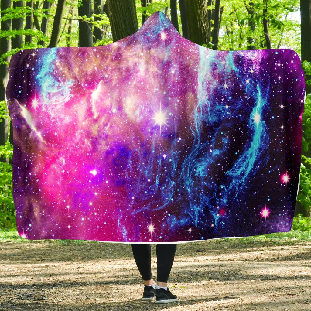 Galaxy Night Purple Space Print Hooded Blanket-JTAMIGO.COM