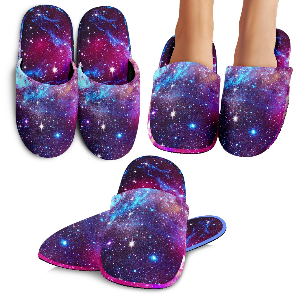 Galaxy Night Purple Space Print House Slippers