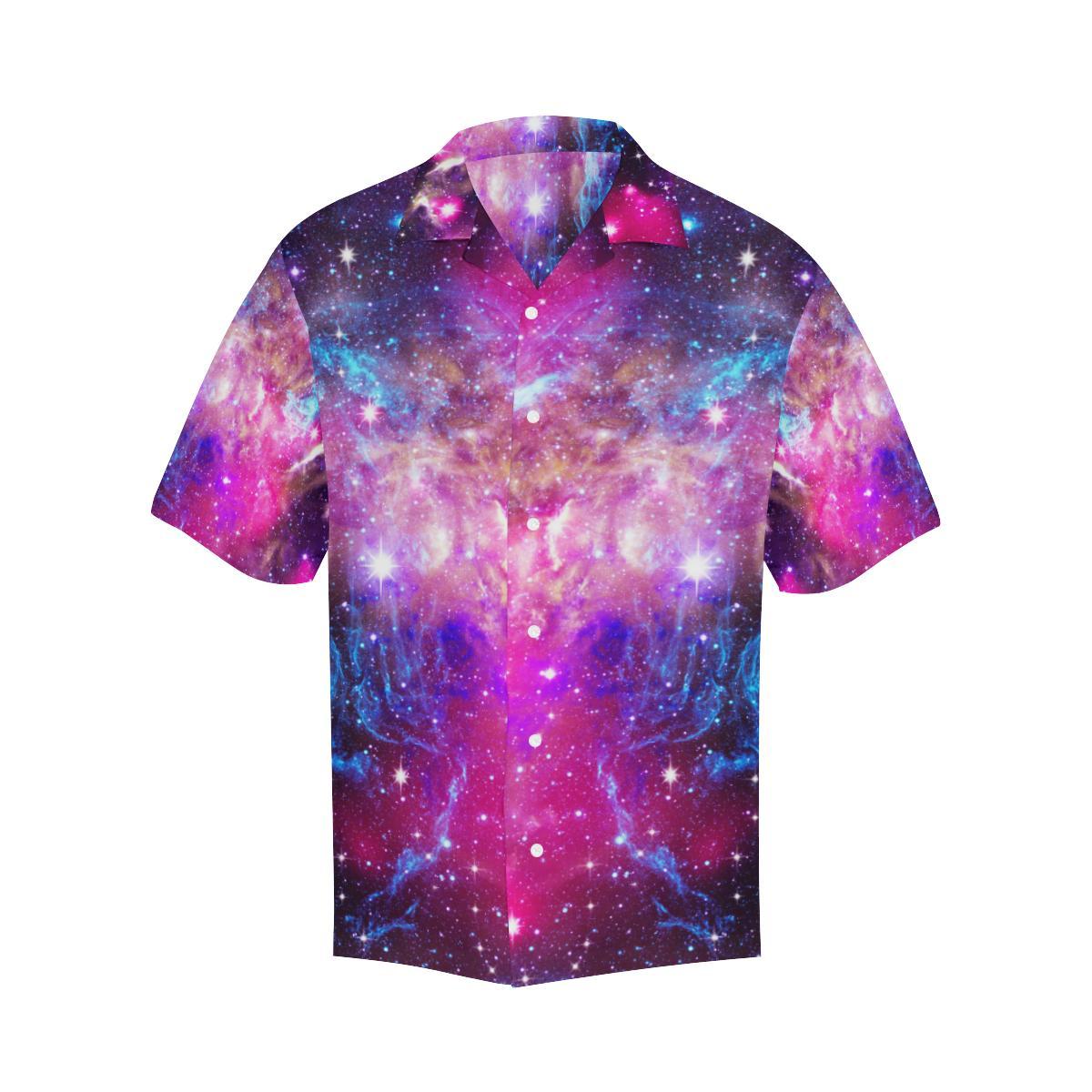 Galaxy Night Purple Space Print Men Aloha Hawaiian Shirt