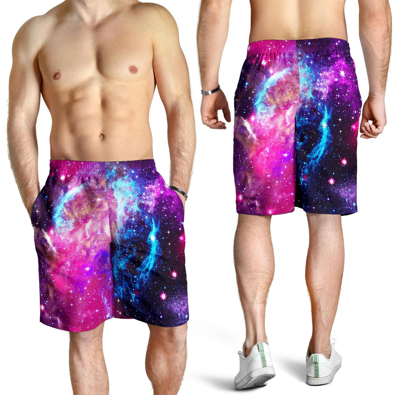 Galaxy Night Purple Space Print Mens Shorts-JTAMIGO.COM