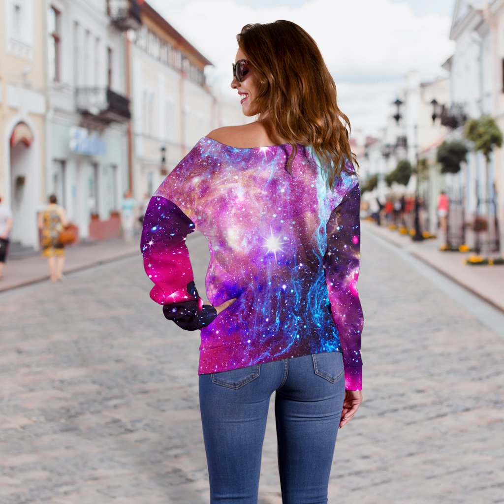 Galaxy Night Purple Space Print Off Shoulder Sweatshirt