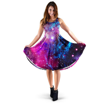 Galaxy Night Purple Space Print Sleeveless Dress