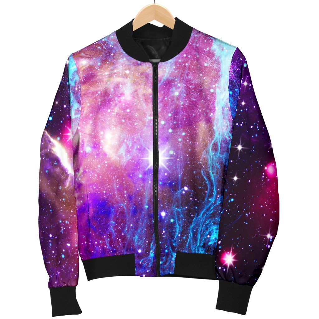 Galaxy Night Purple Space Print Women Casual Bomber Jacket