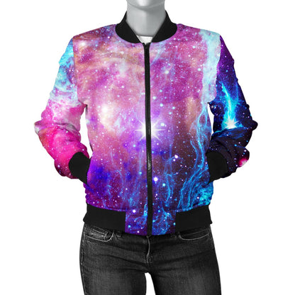Galaxy Night Purple Space Print Women Casual Bomber Jacket