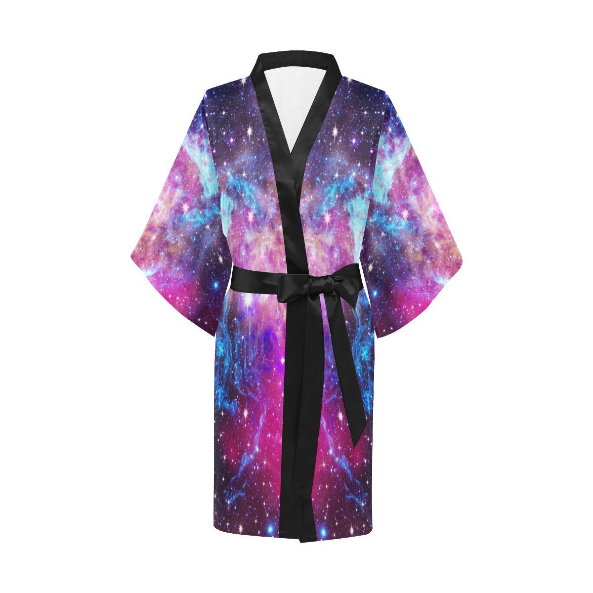 Galaxy Night Purple Space Print Women Short Kimono Robe