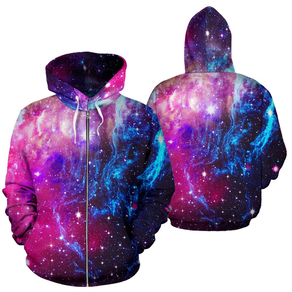 Galaxy Night Purple Space Print Zip Up Hoodie