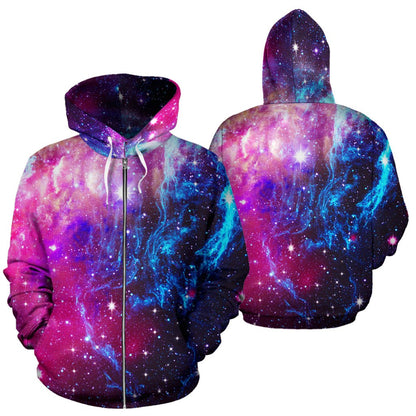 Galaxy Night Purple Space Print Zip Up Hoodie
